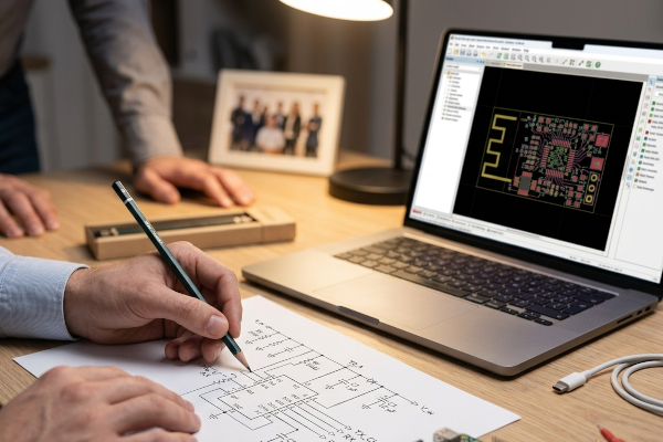 Engineering team integrating a battery-free sensor into a custom product